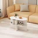 Half Round End Table with Open Shelves for Small Space-White by LJGDeals