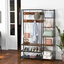 5-in-1 Entryway Hall Tree with Storage Bench with 9 Hooks-Rustic Brown by LJGDeals