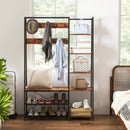 5-in-1 Entryway Hall Tree with Storage Bench with 9 Hooks-Rustic Brown by LJGDeals