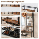 5-in-1 Entryway Hall Tree with Storage Bench with 9 Hooks-Rustic Brown by LJGDeals
