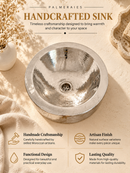 Silver Brass Basin Sink - Hammered Bathroom Basin