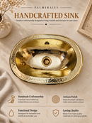 Unlacquered Brass Sink - Hammered Oval Drop-in Bathroom Sink