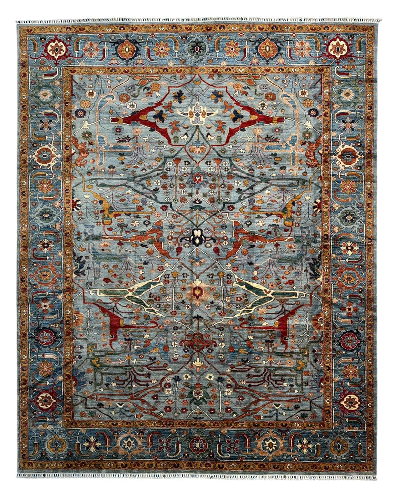Hand-Knotted Trasitional Serapi Ghazni Wool Rug – 9’1” x 12’ – Intricate Floral Design