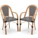 Hand-Woven PE Wicker Outdoor French Bistro Chairs Set of 2