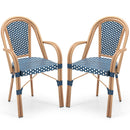 Hand-Woven PE Wicker Outdoor French Bistro Chairs Set of 2-Blue