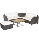 7 Pieces Hand-Woven Wicker Outdoor Furniture Set with Acacia Wood Coffee Table-White by LJGDeals