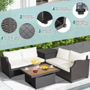 7 Pieces Hand-Woven Wicker Outdoor Furniture Set with Acacia Wood Coffee Table-White by LJGDeals