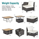 7 Pieces Hand-Woven Wicker Outdoor Furniture Set with Acacia Wood Coffee Table-White by LJGDeals