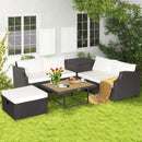 7 Pieces Hand-Woven Wicker Outdoor Furniture Set with Acacia Wood Coffee Table-White by LJGDeals