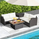 7 Pieces Hand-Woven Wicker Outdoor Furniture Set with Acacia Wood Coffee Table-White by LJGDeals