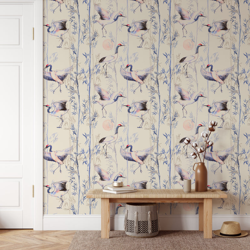 Hand Drawn Watercolor Japanese Cranes Wallpaper