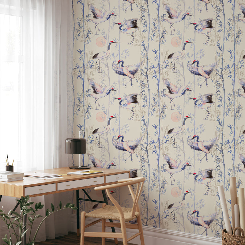 Hand Drawn Watercolor Japanese Cranes Wallpaper