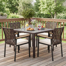 Patio Dining Chairs Set of 4 with Acacia Wood Armrests by LJGDeals