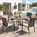 Patio Dining Chairs Set of 4 with Acacia Wood Armrests by LJGDeals