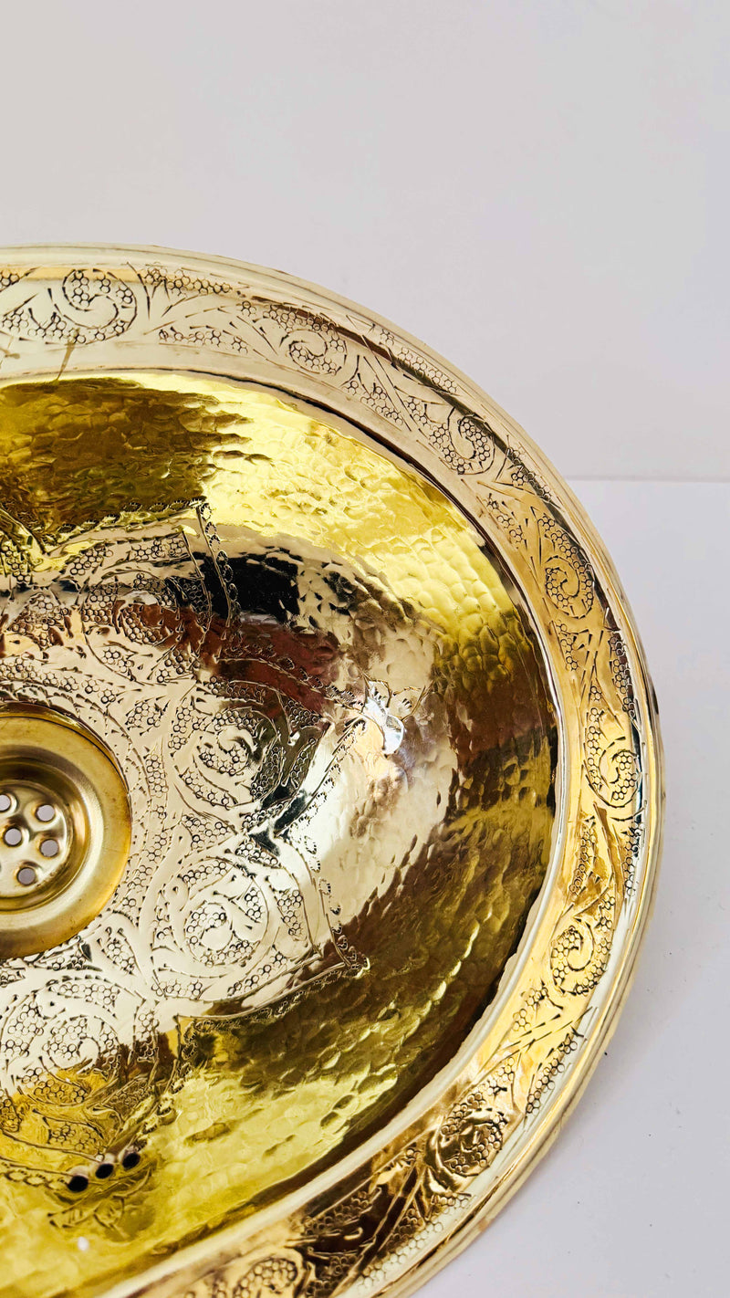 Unlacquered Brass Oval Sink - Moroccan Drop-In Engraved Sink