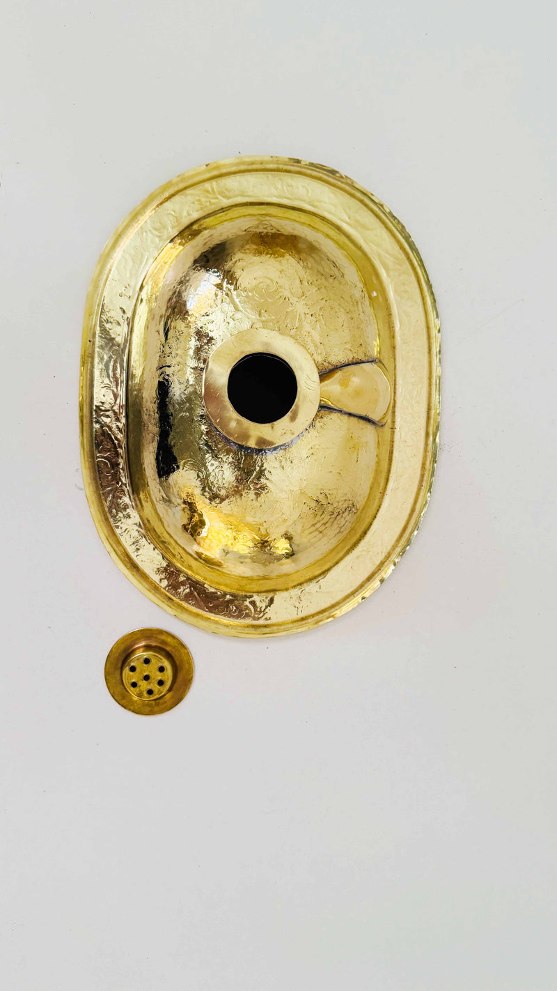 Unlacquered Brass Oval Sink - Moroccan Drop-In Engraved Sink