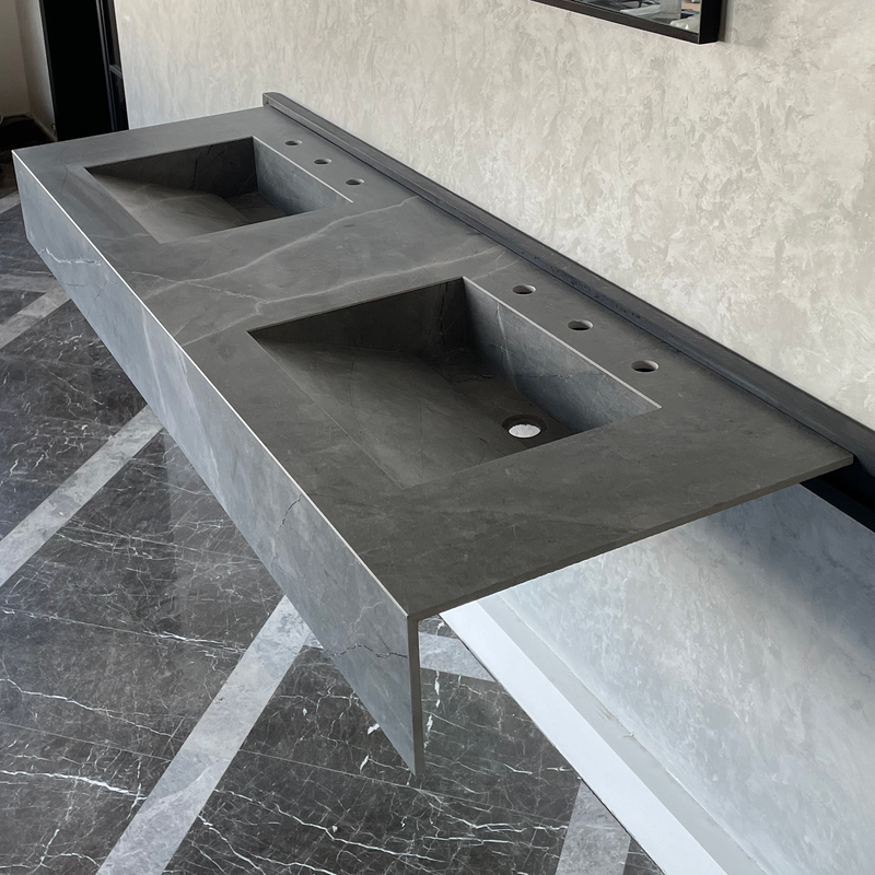Armani Grey Engineered Porcelain Double Sink Handcrafted with Modern Marble Aesthetics, photo 7 of 11