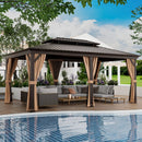 12' x 20' Double-Roof Hardtop Gazebo with Galvanized Steel Roof-Coffee by DirectDeals