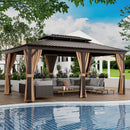 12' x 20' Double-Roof Hardtop Gazebo with Galvanized Steel Roof-Coffee by LJGDeals