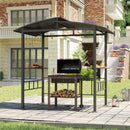 Hardtop Grill Gazebo with Vented Polycarbonate Roof Side Shelves-Black by LJGDeals