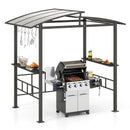 Hardtop Grill Gazebo with Vented Polycarbonate Roof Side Shelves-Black by LJGDeals