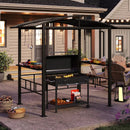 Hardtop Grill Gazebo with Vented Polycarbonate Roof Side Shelves-Black by LJGDeals