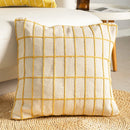 GobekUsa Cotton Woven Check Yellow Grey Ivory Cushion Cover for Home Living Room