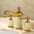GobekUsa Gold Brass Jade 3 Hole Widespread Basin Faucet with Double Handle