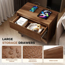 Modern 3-Drawer Nightstand with USB Ports & AC Outlets - Wooden Bedside Table