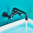 GobekUsa Antique Brass Basin Faucet Wall Mounted Dual Handles Swivel Spout Mixer Tap