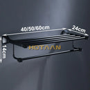GobekUsa Black Aluminum Towel Rack with Hook, Wall-mounted Bathroom Towel Holder and Shelf