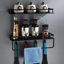 GobekUsa Black Aluminum Bathroom Shelf with Towel Bar Wall Mounted - Bath Shower Shampoo Holder