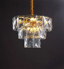 GobekUsa Gold Steel Crystal LED Pendant Light Fixture Luxe Round Hanging Lamp