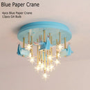 GobekUsa Kids Resin Horse Paper Crane Ceiling Light - Blue Pink LED Bedroom Lamp