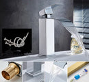 GobekUsa Gold Waterfall Basin Faucet - Brass Mixer Tap for Bathroom Sink, Hot and Cold