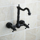 GobekUsa Black Swivel Wall Mounted Bathroom Faucet with Ceramic Base - 2 Handles