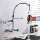 GobekUsa Black Kitchen Faucet Wall Mounted Dual Swivel Spouts Vessel Sink Mixer Tap
