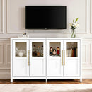 Storage Cabinet with Shaker Glass Doors & Gold Handles — Solid Wood 4-Door, Living & Dining Room