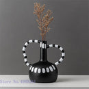 GobekUsa Ceramic Vase with Black and White Spots | Abstract Wave Point Design