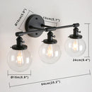 GobekUsa Black 3-Light Wall Sconce Bathroom Vanity Fixture with Round Glass Canopy