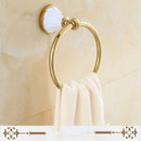GobekUsa Gold & White Bathroom Accessories Set: Corner Shelf, Paper Holder, Towel Holder, Toilet Brush Holder, Towel Rack