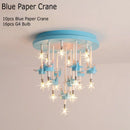 GobekUsa Kids Resin Horse Paper Crane Ceiling Light - Blue Pink LED Bedroom Lamp