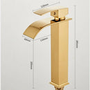 GobekUsa Gold Waterfall Basin Faucet - Brass Mixer Tap for Bathroom Sink, Hot and Cold
