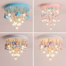 GobekUsa Kids Resin Horse Paper Crane Ceiling Light - Blue Pink LED Bedroom Lamp