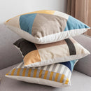 GobekUsa Geometric Embroidery Cushion Cover Set - Blue Coffee Yellow Grey Abstract Square