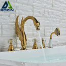 GobekUsa Crystal Knob Swan Faucet 5-Hole Widespread Tub Mixer with Handshower