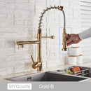 GobekUsa Black Brass Kitchen Faucet with Dual Spout, 360 Rotation, Deck Mounted
