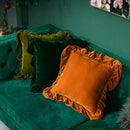 GobekUsa Luxe Orange Velvet Ruffled Euro Pillow Sham - French Style Elegance