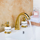 GobekUsa Golden Plated Bathroom Faucet Set with Ceramic Cross Handles