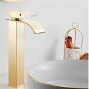 GobekUsa Gold Waterfall Basin Faucet: Brass Bathroom Mixer Tap, Hot Cold Sink Faucet